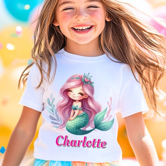 マーメイドの女の子 カスタムネーム Tシャツ