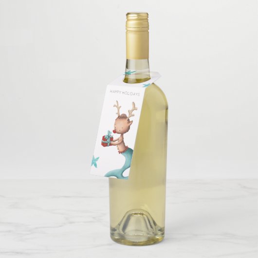 マーメイドの尾ユニークを持つクリスマスのトナカイ ボトルネックタグ (アングル)