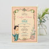 マーメイドの最初の誕生日の招待ピンク1日 招待状 (スタンド正面)