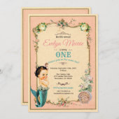 マーメイドの最初の誕生日の招待ピンク1日 招待状 (正面/裏面)