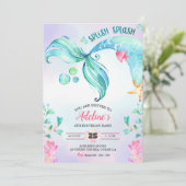 マーメイドの水の色のスプラッシュかわいい誕生日 招待状 (スタンド正面)