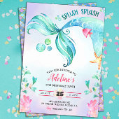 マーメイドの水の色のスプラッシュかわいい誕生日 招待状