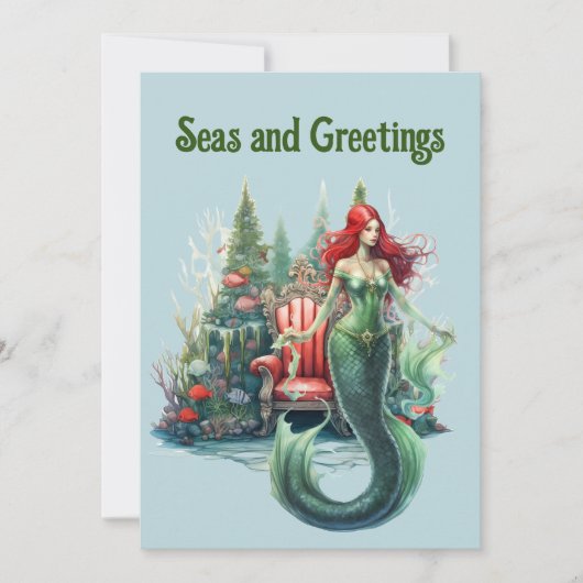 マーメイドの水の色クリスマスの海と挨拶 シーズンカード (正面)