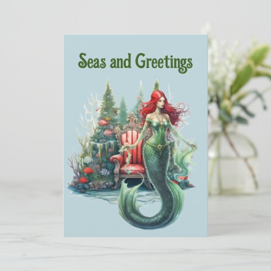 マーメイドの水の色クリスマスの海と挨拶 シーズンカード (スタンド正面)