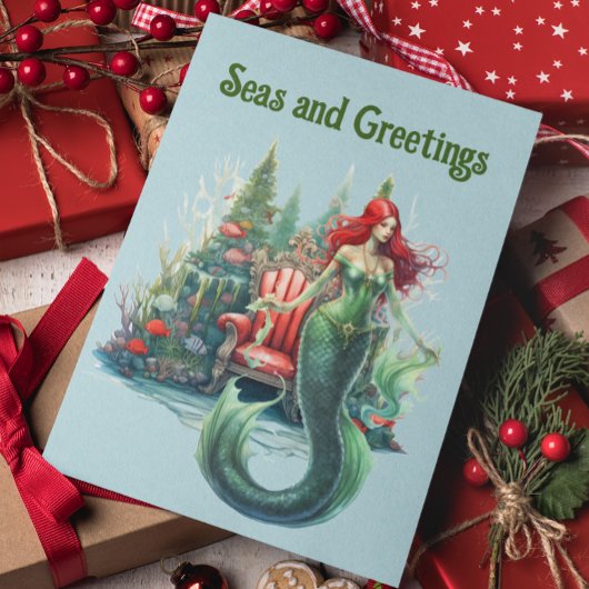 マーメイドの水の色クリスマスの海と挨拶 シーズンカード