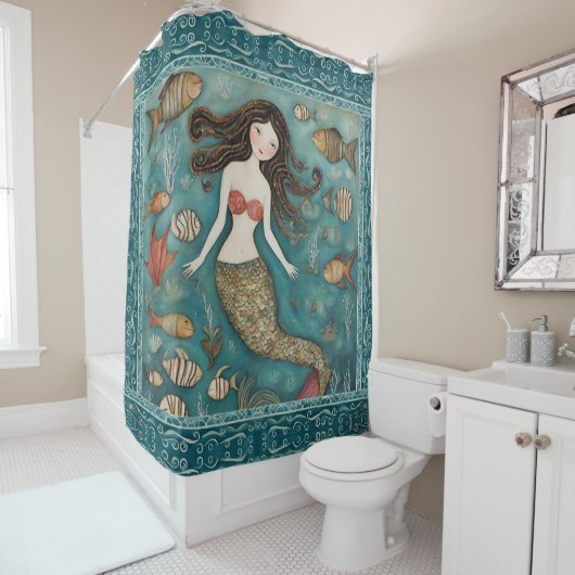 マーメイドの水彩 シャワーカーテン (インサイチュ)