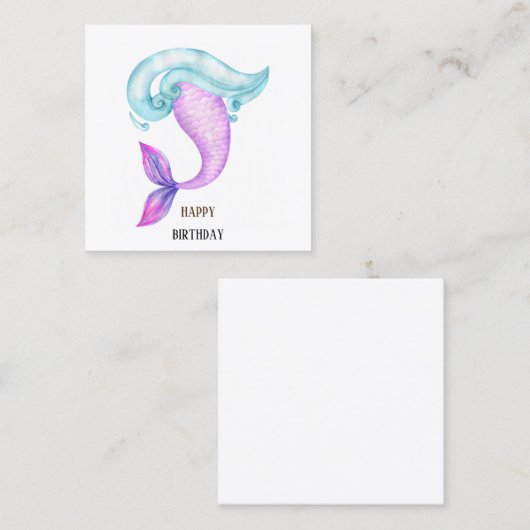 マーメイドの水色ピンク紫の青の誕生日 スクエア名刺 (正面/裏面)