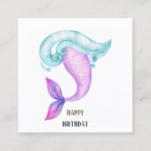 マーメイドの水色ピンク紫の青の誕生日 スクエア名刺 (正面)
