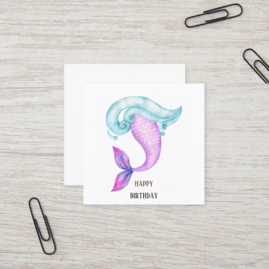 マーメイドの水色ピンク紫の青の誕生日 スクエア名刺 (正面/裏面インサイチュ)