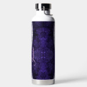 マーメイドの皮膚パープルシルバーフェイクグリッターモノグラム ウォーターボトル (左面)