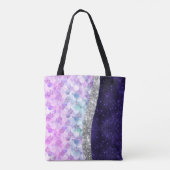 マーメイドの皮膚パープルシルバーフェイクグリッターモノグラム トートバッグ (裏面)