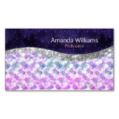 マーメイドの皮膚パープルシルバーフェイクグリッターモノグラム マグネット名刺 (正面)