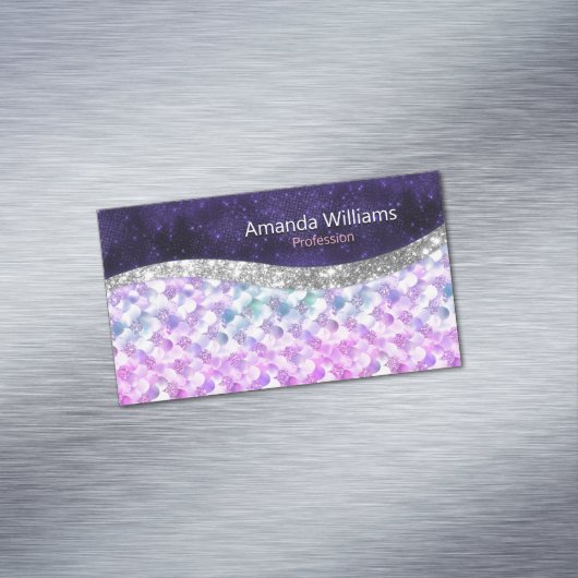 マーメイドの皮膚パープルシルバーフェイクグリッターモノグラム マグネット名刺 (インサイチュ)