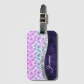 マーメイドの皮膚パープルシルバーフェイクグリッターモノグラム ラゲッジタグ (正面縦)