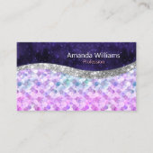 マーメイドの皮膚パープルシルバーフェイクグリッターモノグラム 名刺 (正面)