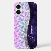 マーメイドの皮膚パープルシルバーフェイクグリッターモノグラム Case-Mate iPhoneケース (裏面)