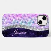 マーメイドの皮膚パープルシルバーフェイクグリッターモノグラム Case-Mate iPhoneケース (裏面 (横))