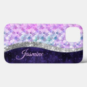マーメイドの皮膚パープルシルバーフェイクグリッターモノグラム Case-Mate iPhoneケース (裏面 (横))