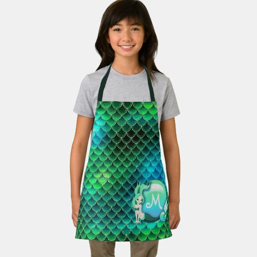 マーメイドの真珠はかりで測と緑ID600 エプロン (インサイチュ)