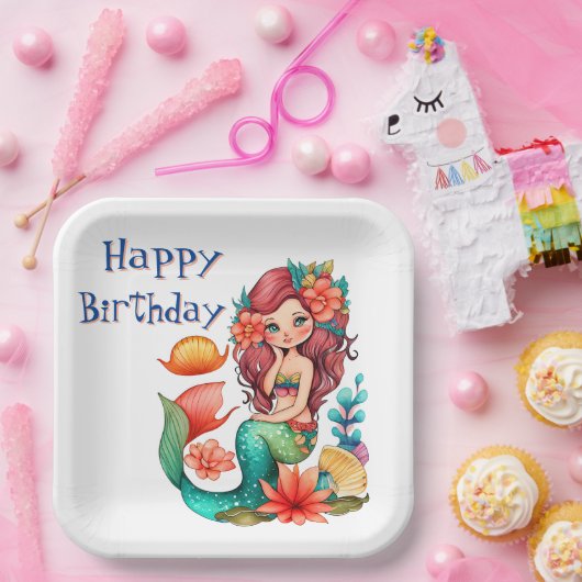 マーメイドの誕生日おめでとう ペーパープレート (パーティー)