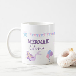 マーメイドの誕生日の女の子パープルピンクのマグカップ コーヒーマグカップ