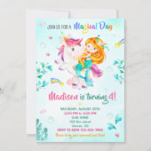 マーメイドの誕生日の招待ガールマジカルパーティーの日 招待状 (正面)