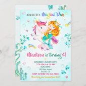 マーメイドの誕生日の招待ガールマジカルパーティーの日 招待状 (正面/裏面)