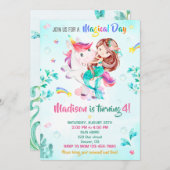 マーメイドの誕生日の招待ガールマジカルパーティーの日 招待状 (正面/裏面)