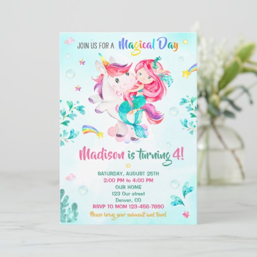 マーメイドの誕生日の招待ガールマジカルパーティーの日 招待状 (スタンド正面)