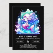 マーメイドの誕生日パーティーのプリントテンプレート 招待状 (正面/裏面)