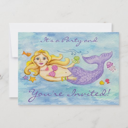 マーメイドの誕生日パーティーの招待 招待状 (正面)