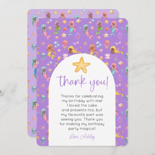 マーメイドの誕生日写真のお礼 招待状 (正面/裏面)