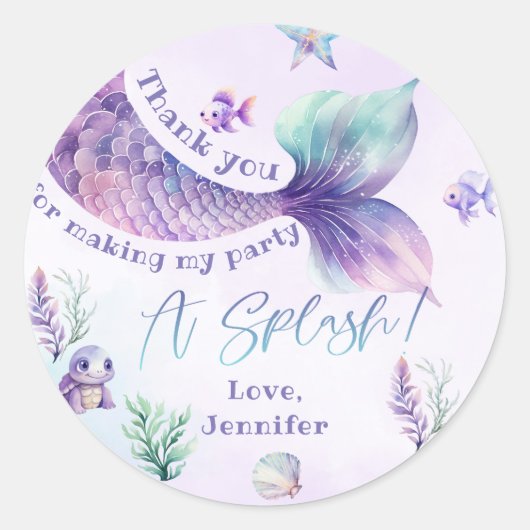 マーメイドの誕生日感謝していパーティー ラウンドシール (正面)