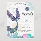 マーメイドの誕生日招待状テンプレート 招待状 (正面/裏面)