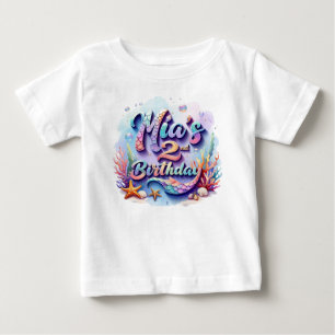 マーメイドの誕生日Tシャツ – 名前と年齢のカスタマイズ ベビーTシャツ