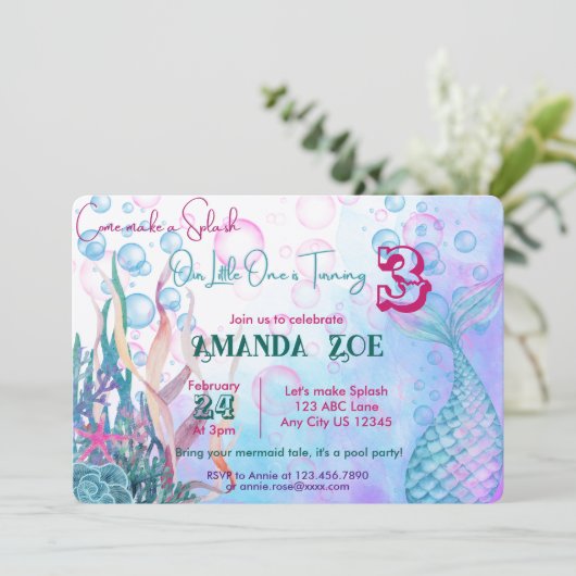 マーメイドの飛沫が舞うような招待状を作りましょう！ 招待状 (スタンド正面)