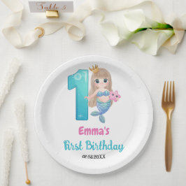 マーメイドの1歳の誕生日パーティー ペーパープレート