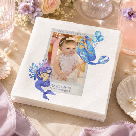 マーメイドの1歳の誕生日フォト スタンダードカクテルナプキン