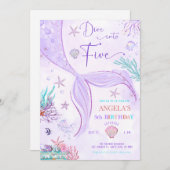 マーメイドの5歳の誕生日 招待状 (正面/裏面)