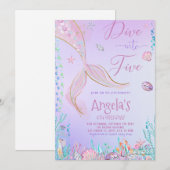マーメイドの5歳誕生日パーティーに飛び込もう 招待状 (正面/裏面)