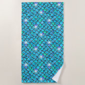 マーメイドはかりで測アクアブルーと白い星 ビーチタオル (正面)