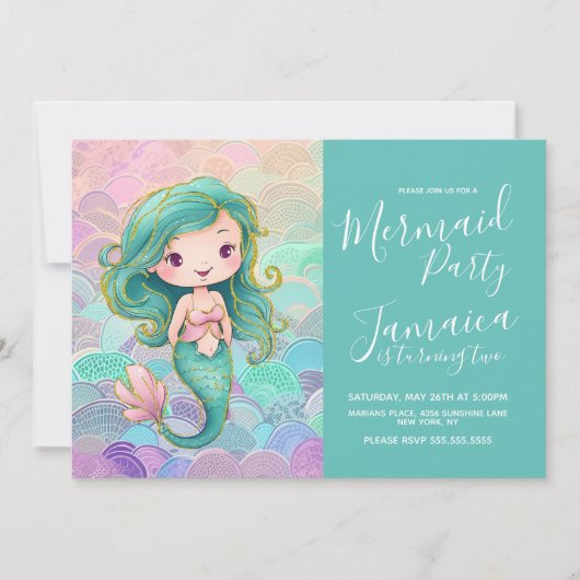 マーメイドはかりで測ガールズバースデーパーティー 招待状 (正面)