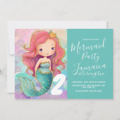 マーメイドはかりで測ガールズピンクヘアグラムバースデーパーティー 招待状 (正面)