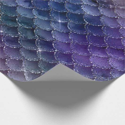 マーメイドはかりで測グリッターバイオレットティール（緑がかった色）ネイビーパープル ラッピングペーパー (角)