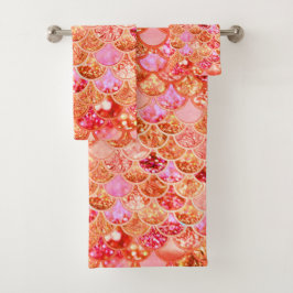 マーメイドはかりで測グリッター数々のピンクサンゴ バスタオルセット