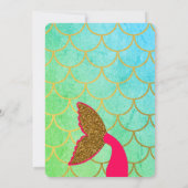 マーメイドはかりで測ティール(緑がかった色)ターコイズグリッター誕生日 招待状 (裏面)