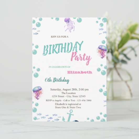 マーメイドはかりで測テールシーサマーバースデーパーティー 招待状 (スタンド正面)