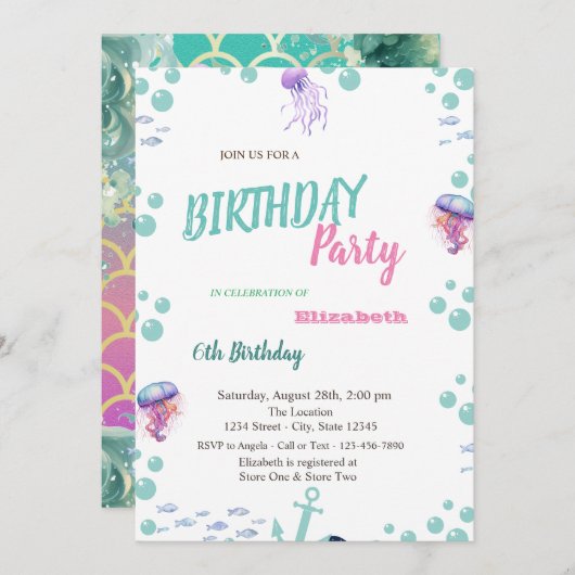 マーメイドはかりで測テールシーサマーバースデーパーティー 招待状 (正面/裏面)