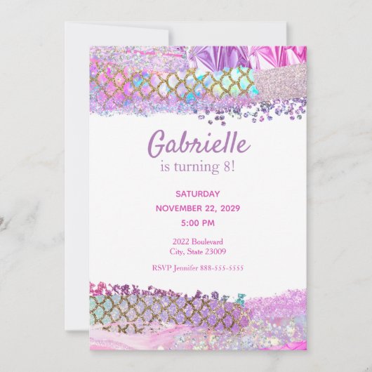 マーメイドはかりで測パステル子供の誕生日招待状 招待状 (正面)