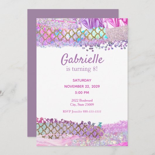 マーメイドはかりで測パステル子供の誕生日招待状 招待状 (正面/裏面)